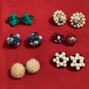 Six beaded pairs of clip on earrings